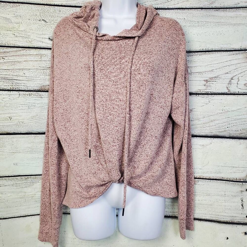 Fitz + Eddi Medium Pink Twist Front Hoodie Soft Knit Long Sleeve Casual Top